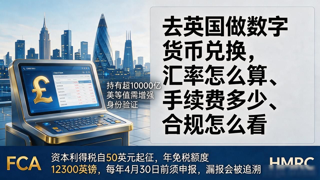去英国做数字货币兑换，汇率怎么算、手续费多少、合规怎么看