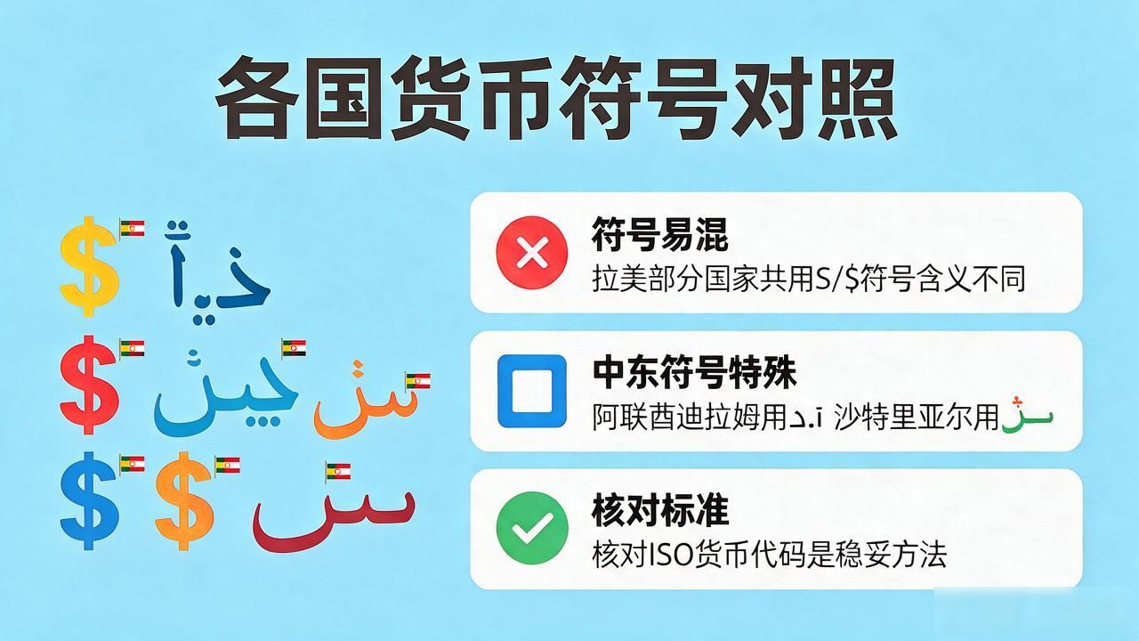 数字带货币符号大全图：各国货币符号对照表