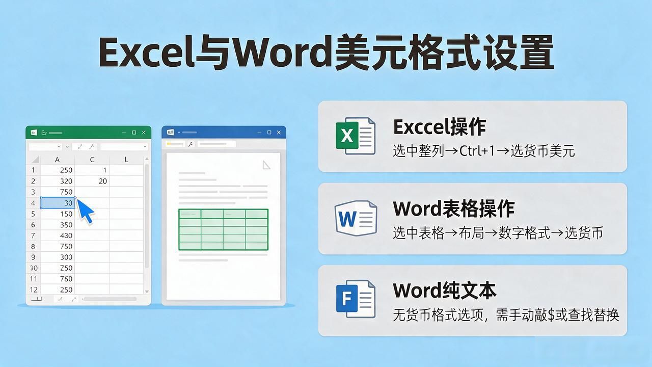 数字格式设为货币美元，Excel里Ctrl+1三步搞定